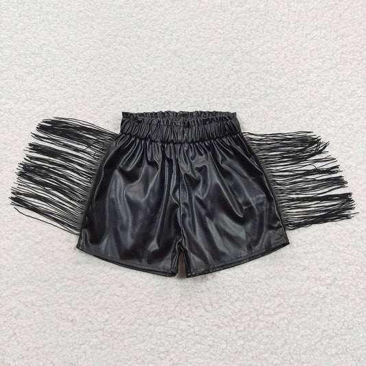 baby girls black tassel pleather shorts