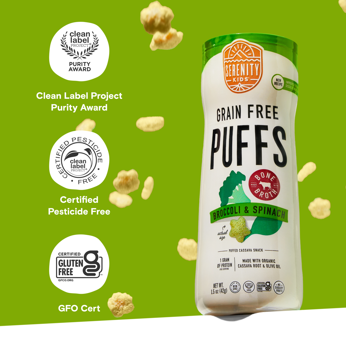 broccoli & spinach grain free puffs with bone broth