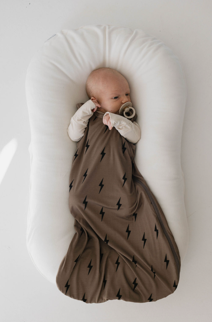 brown+ black lightning bolt bamboo sleep sack