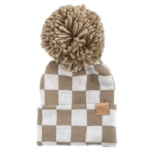 the newborn beanie — mocha + white checkered