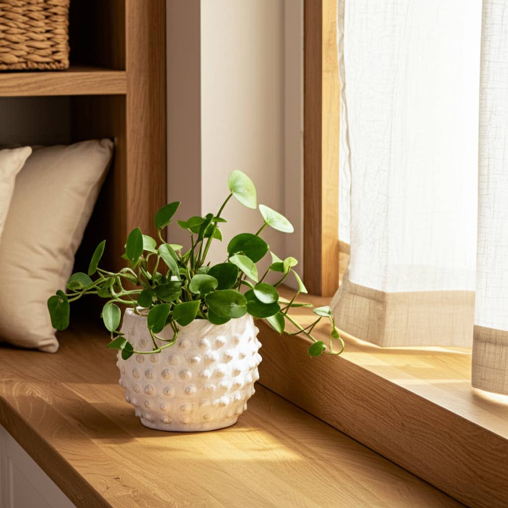 white terracotta round bubble rough finish planter