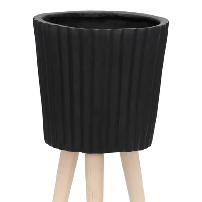 black resin w/ wood legs planter