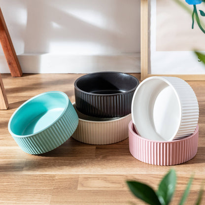 jardin ribbed pet bowl collection – modern matte exterior