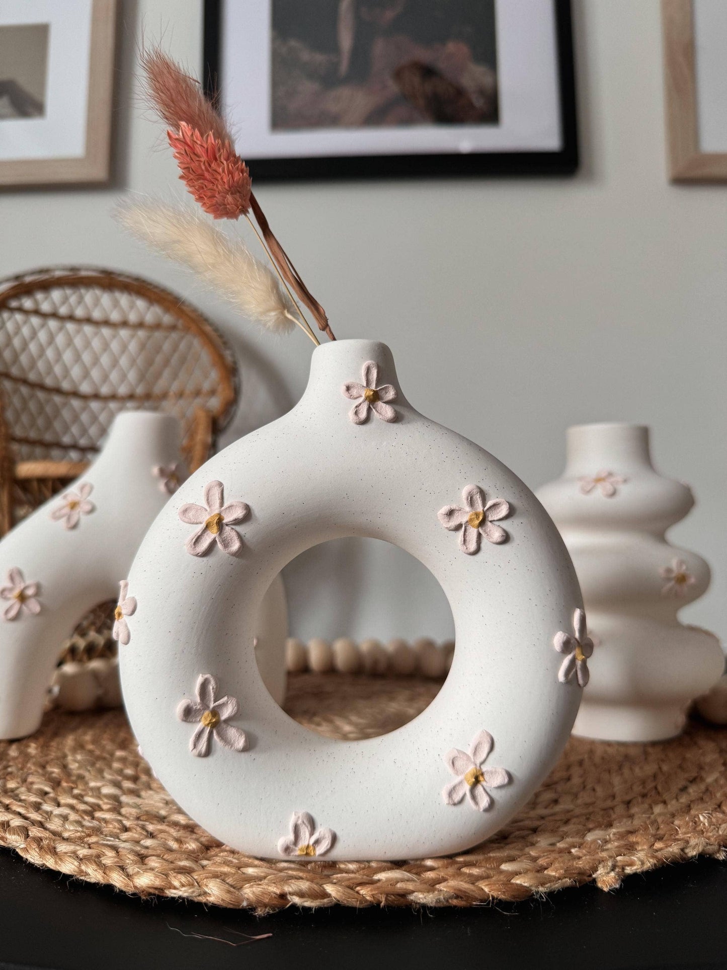 ceramic pink daisy vases