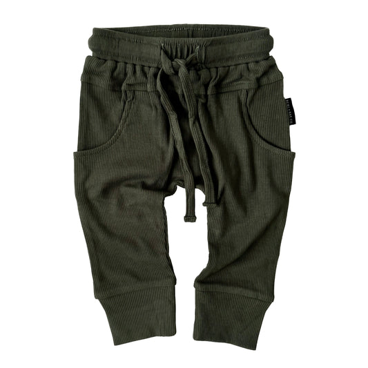 BAMBOO RIBBED JOGGERS - HUNTER