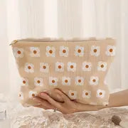 floral corduroy makeup bag with a zipper