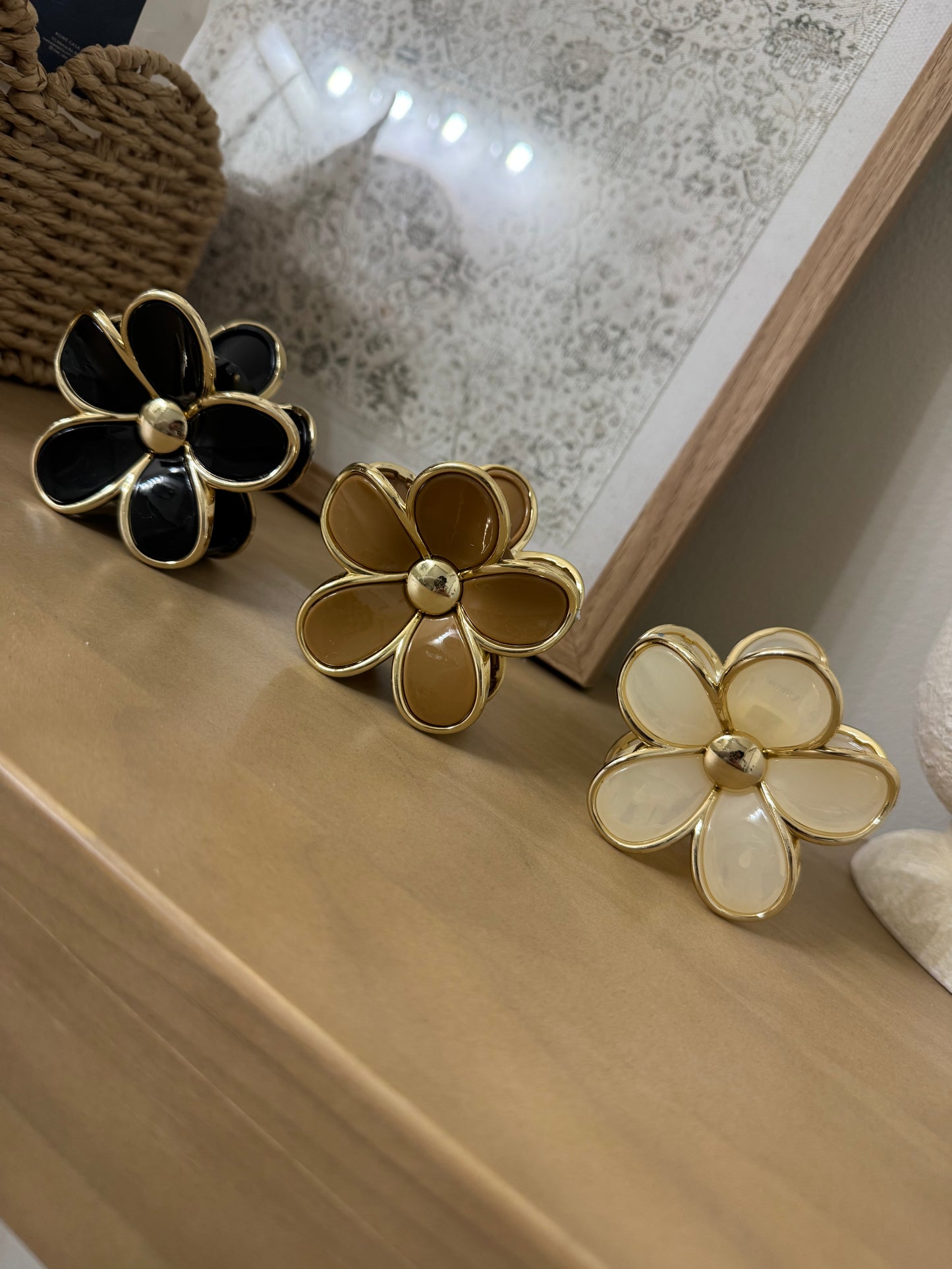 gold accented flower claw clip
