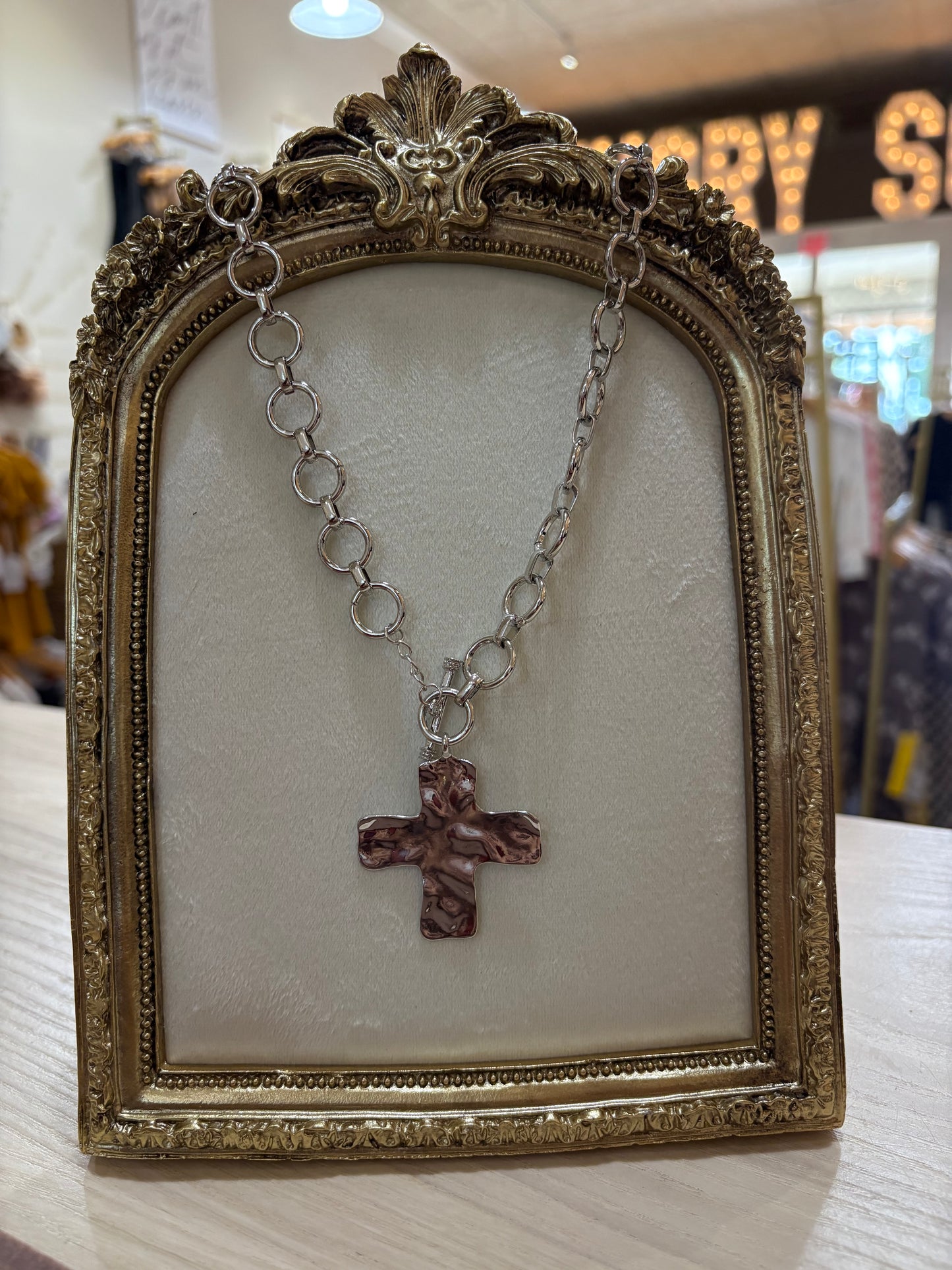chunky hammered cross necklace