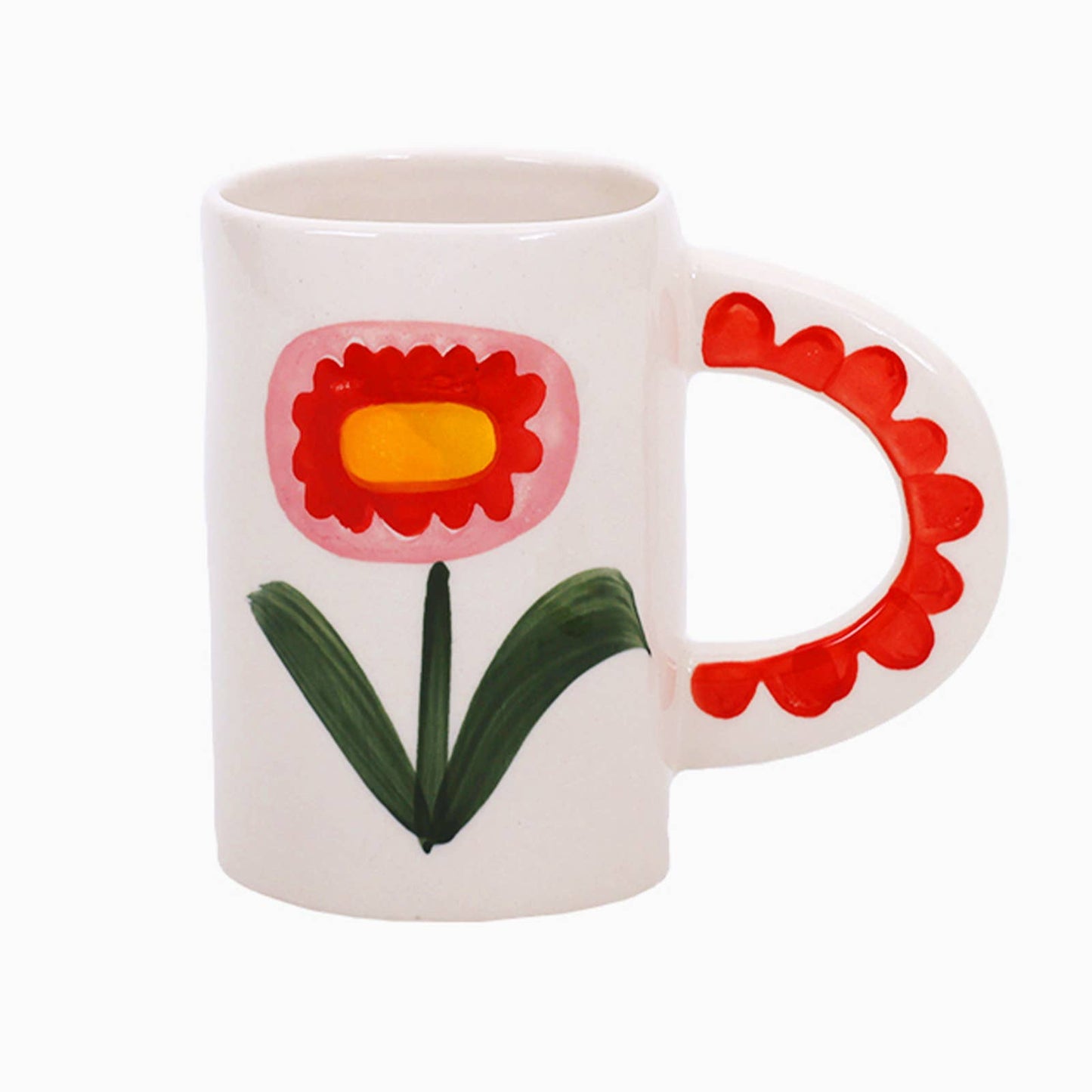 handmade red flower ceramic coffee mug