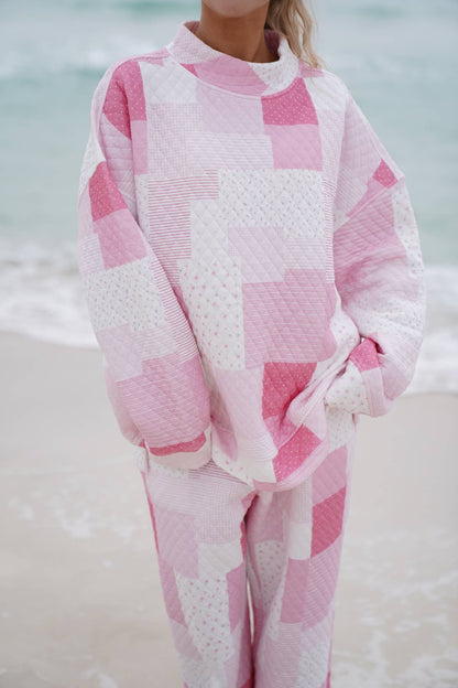margo quilted patchwork mockneck sweatshirt