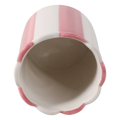 pink + ivory ceramic striped pencil cup