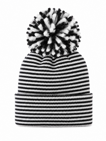 baby's first hat®, black/white stripe pom
