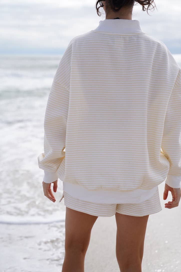 baby yellow + white big striped mockneck sweatshirt