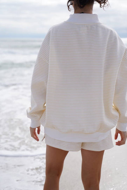 baby yellow + white big striped mockneck sweatshirt