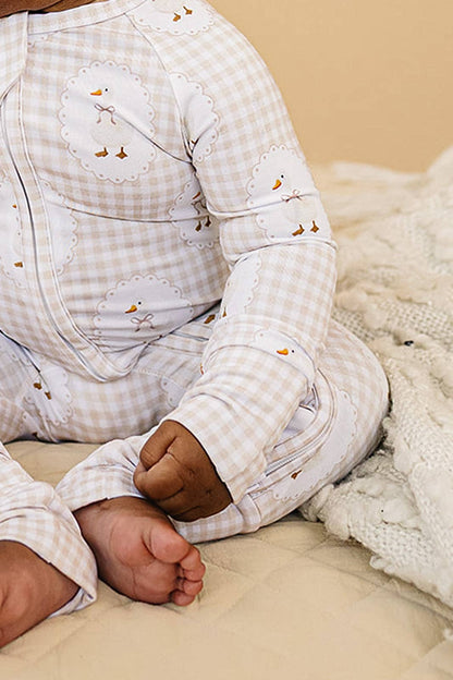 gingham + goose bamboo zip romper