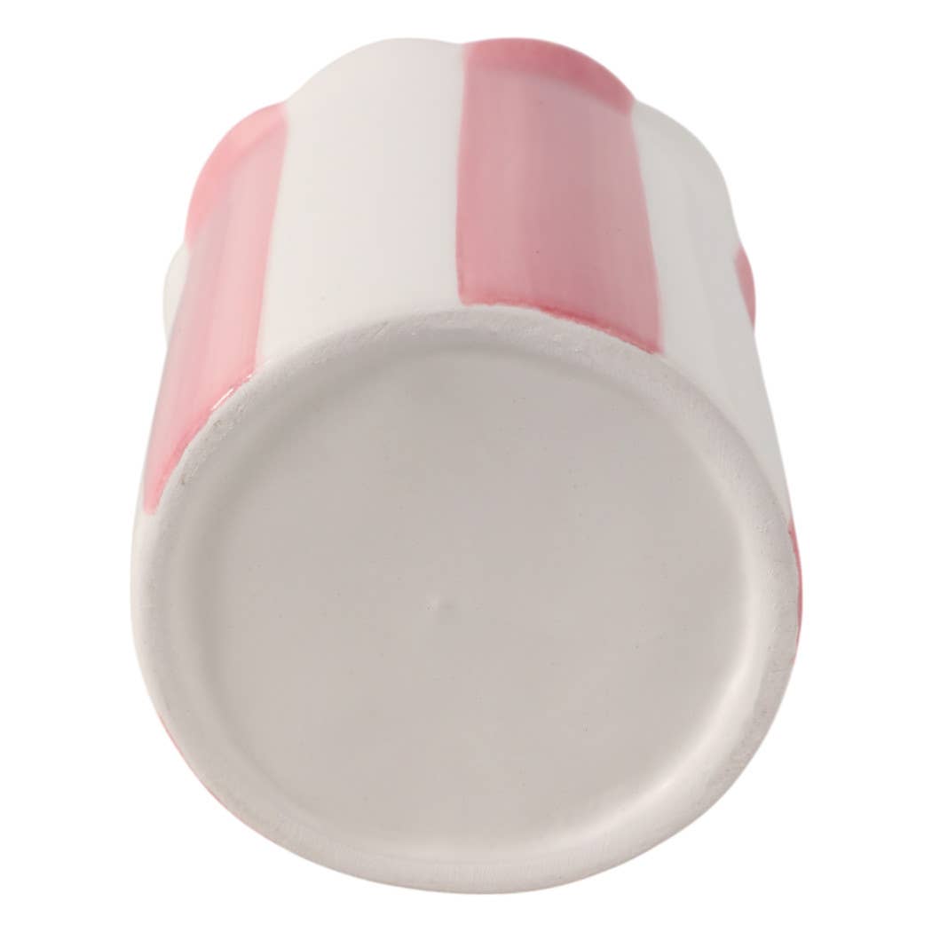 pink + ivory ceramic striped pencil cup