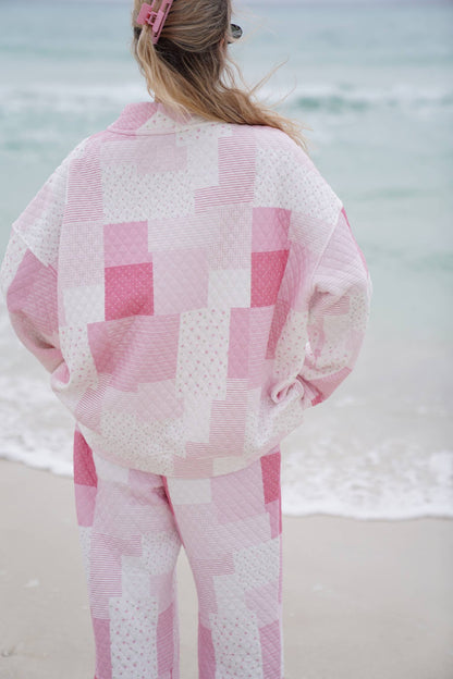 margo quilted patchwork mockneck sweatshirt