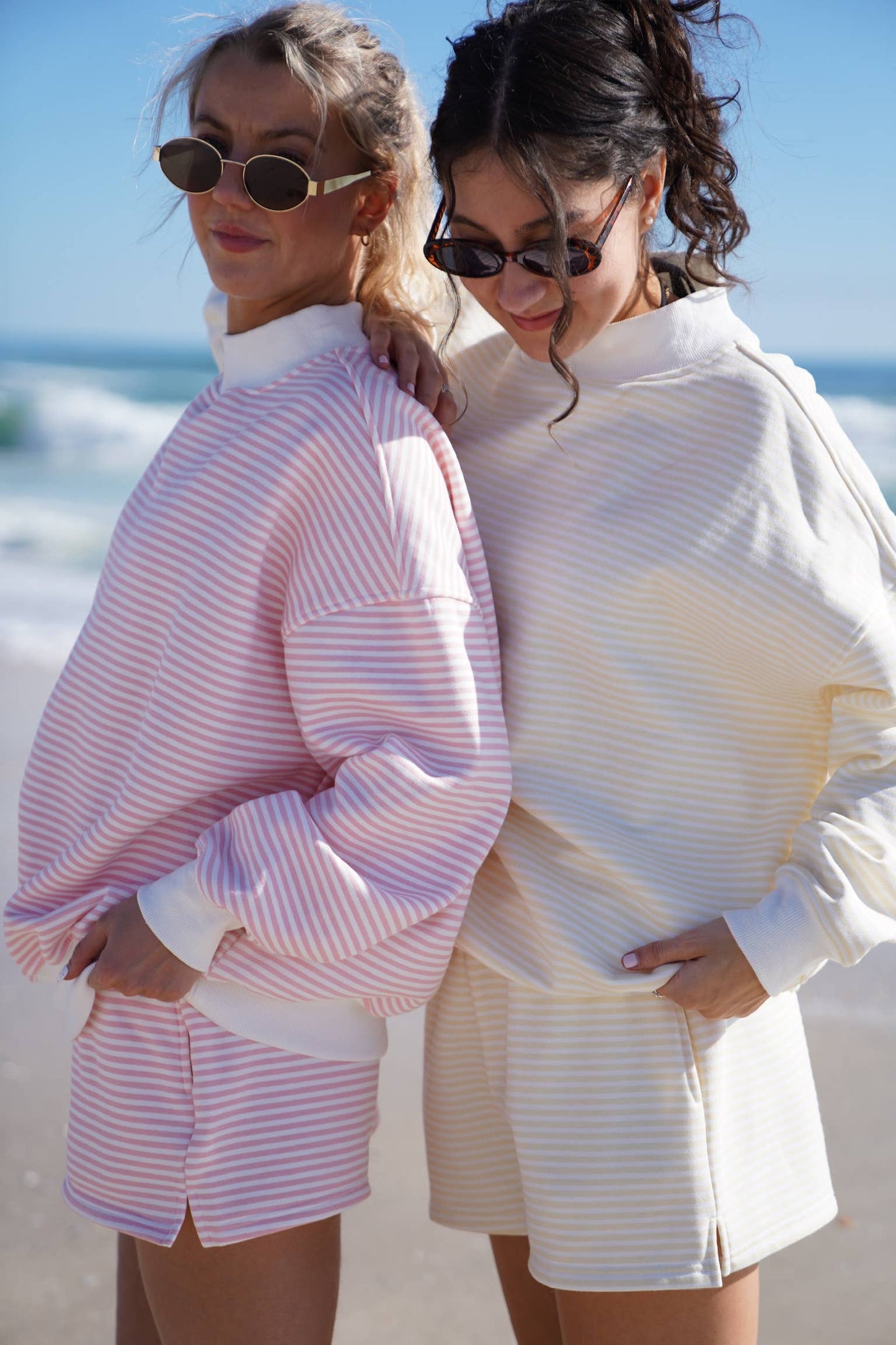 baby yellow + white big striped mockneck sweatshirt