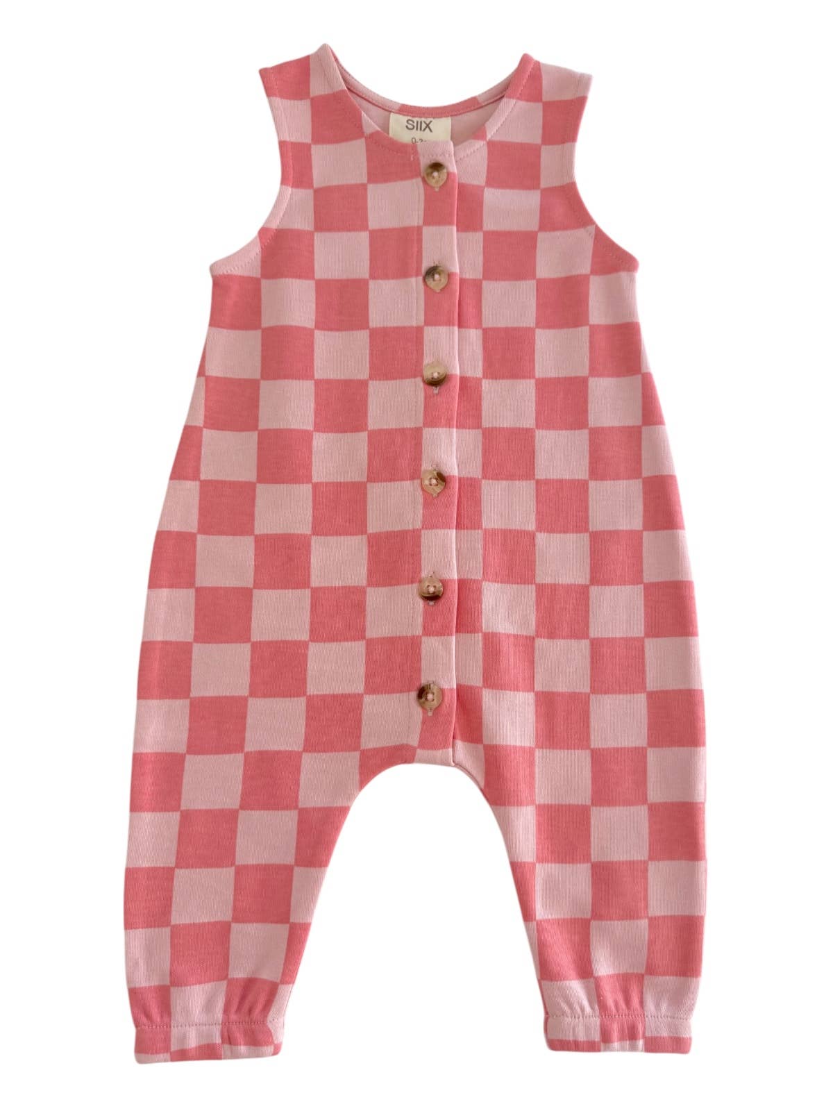 organic bay jumpsuit | strawberry/rosy checkerboard