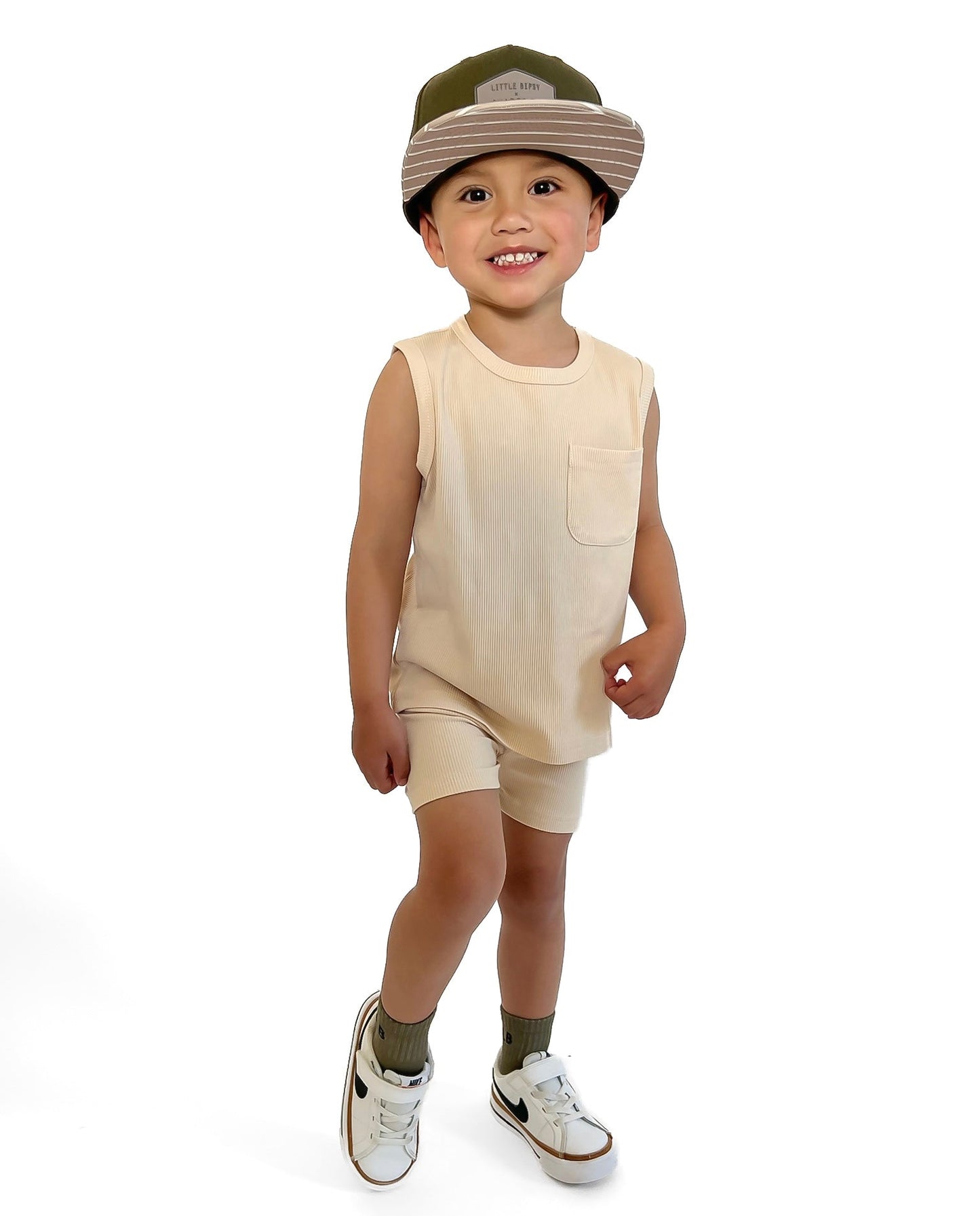 BAMBOO RIBBED POCKET TANK - SAND