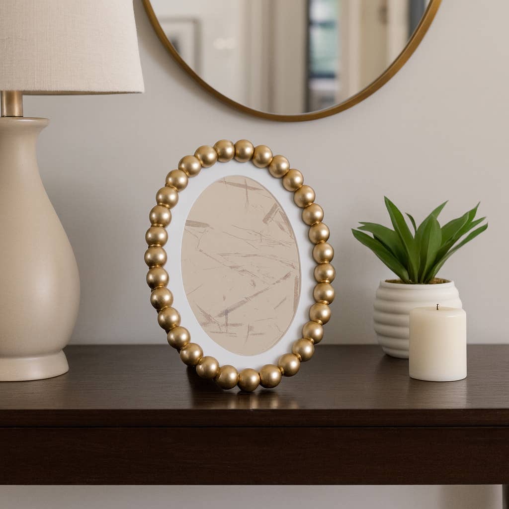 gold glass matted round beaded photo frame