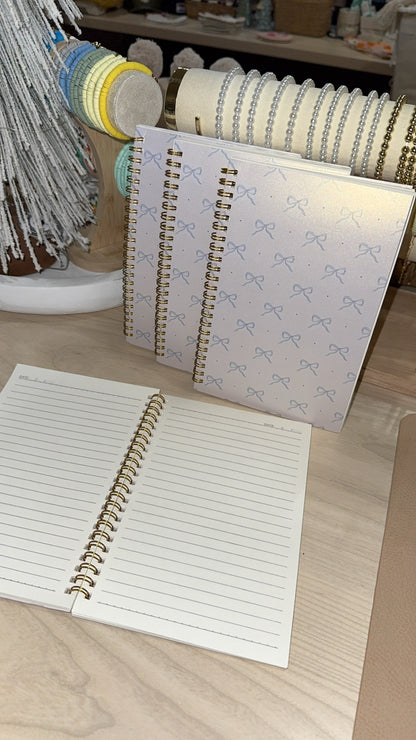blue bow pattern spiral notebook