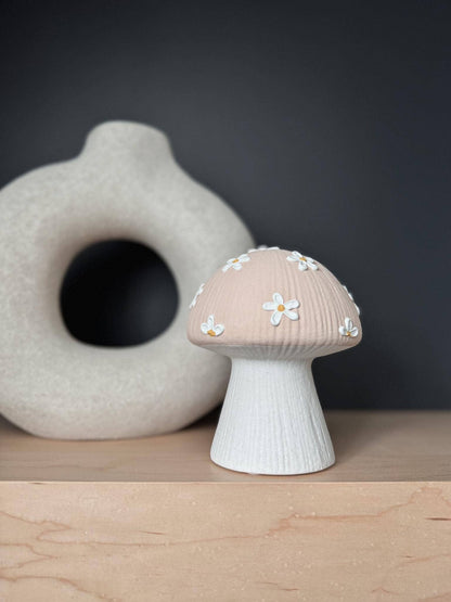 floral textured ceramic mushroom daisy decor keepsake