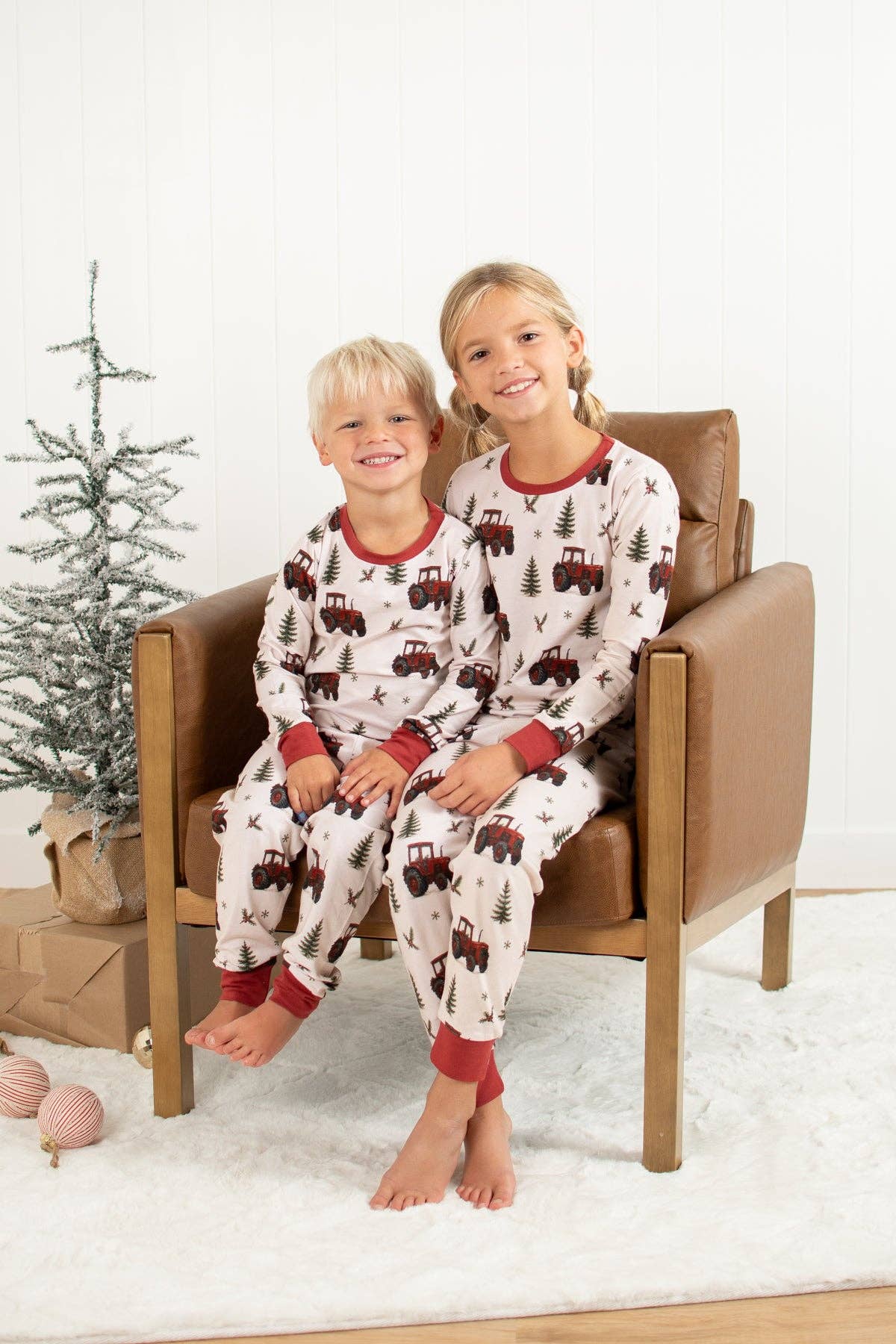 vintage red tractor christmas pajama pant set