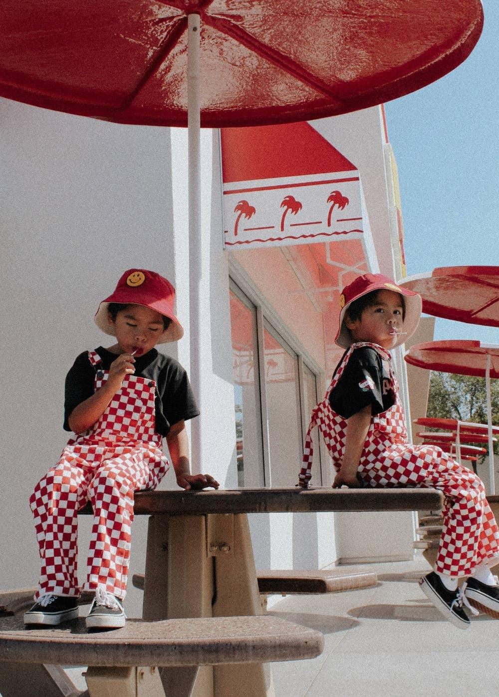 red checker overalls