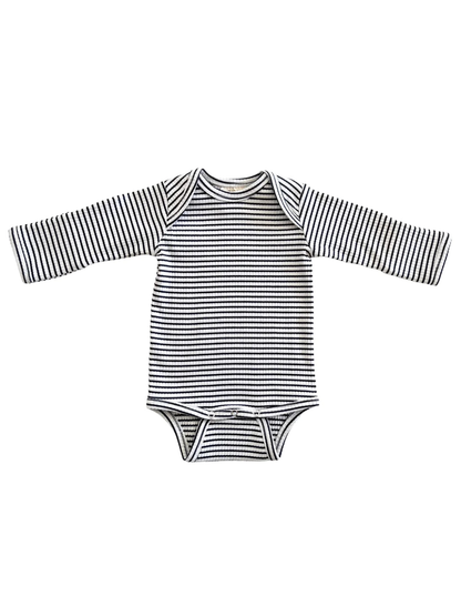 organic ribbed long sleeve bodysuit • black stripe