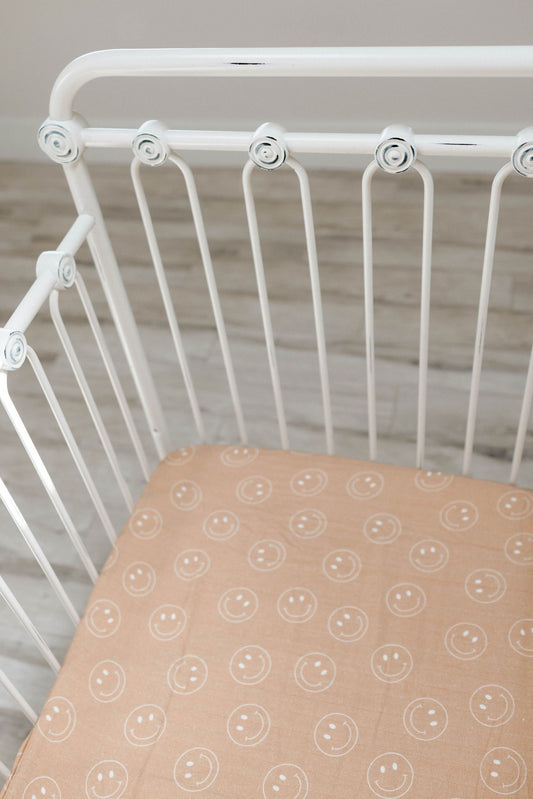 Muslin Crib Sheet | Just Smile Tan - Ivory Soul