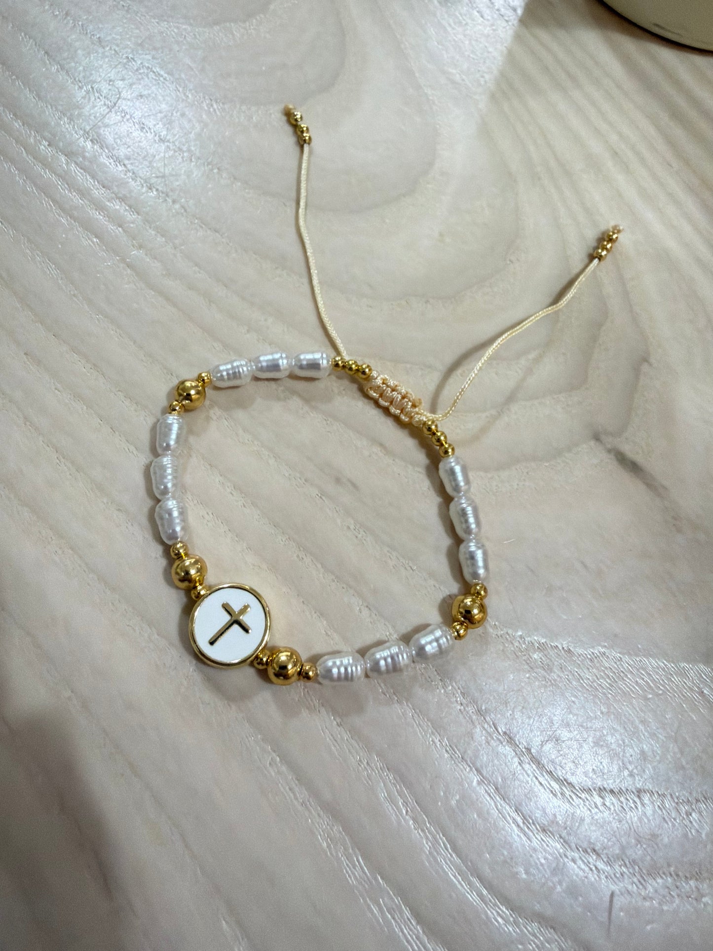 faith + pearl cross bracelet