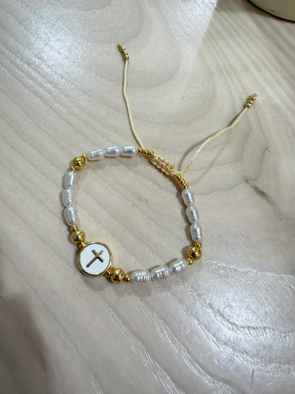 faith + pearl cross bracelet