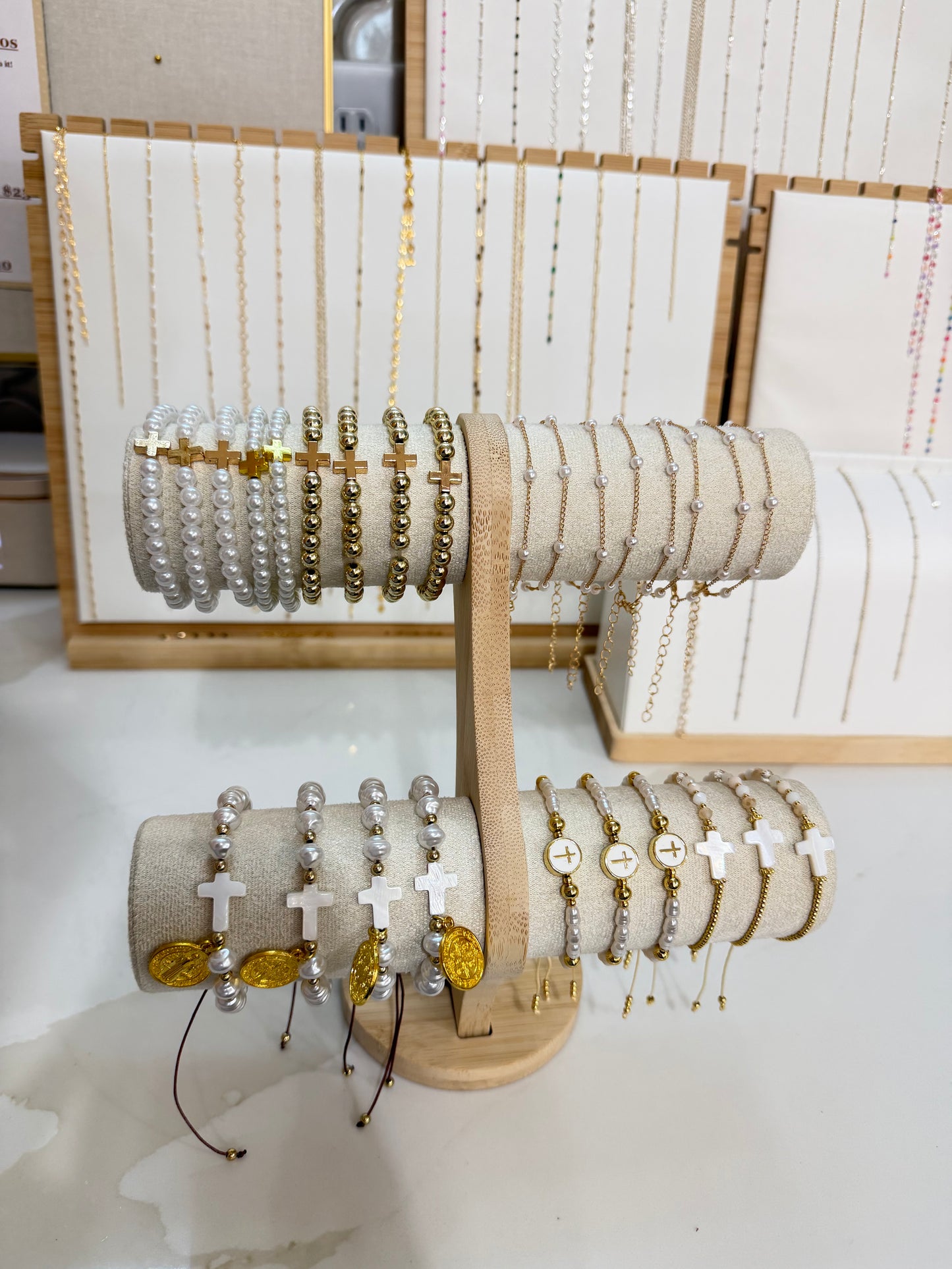 mother of pearl cross bracelet