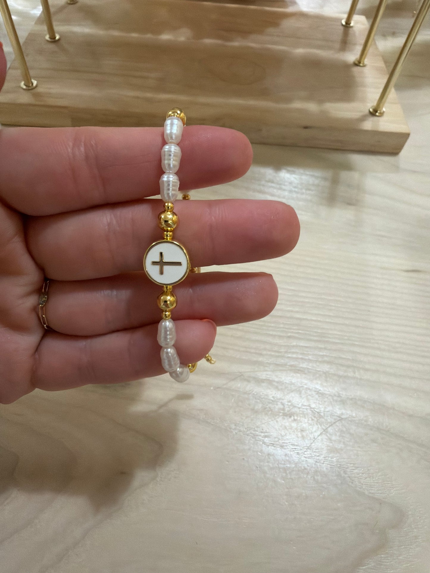 faith + pearl cross bracelet