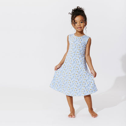 Milk & Cookies Blue Bamboo Girls' Sleeveless Dress - Ivory Soul