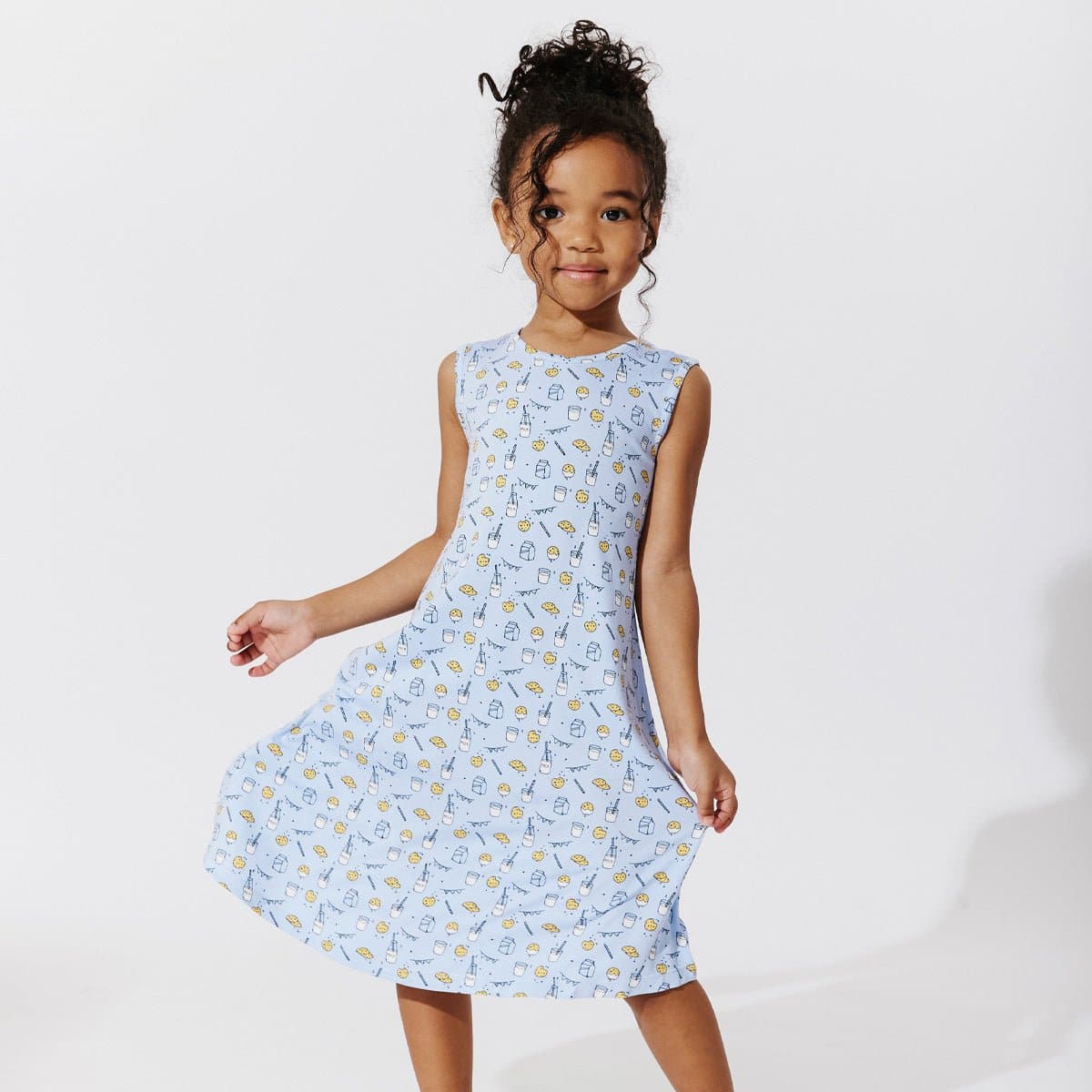 Milk & Cookies Blue Bamboo Girls' Sleeveless Dress - Ivory Soul