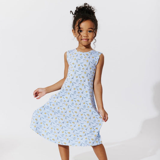 Milk & Cookies Blue Bamboo Girls' Sleeveless Dress - Ivory Soul