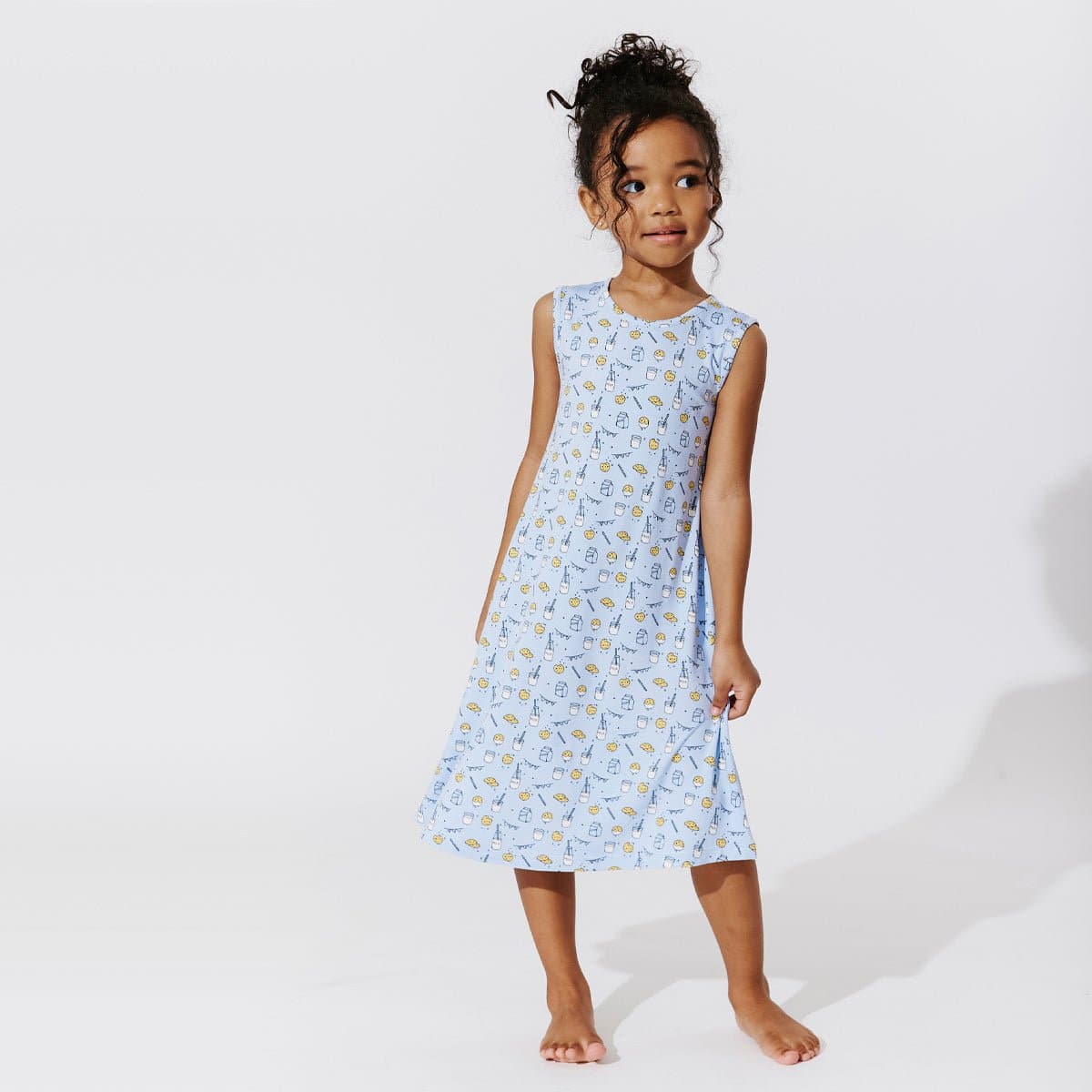 Milk & Cookies Blue Bamboo Girls' Sleeveless Dress - Ivory Soul