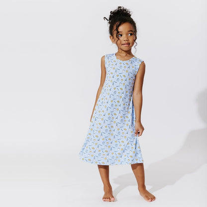Milk & Cookies Blue Bamboo Girls' Sleeveless Dress - Ivory Soul