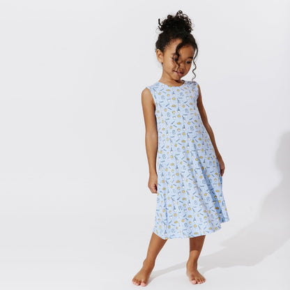 Milk & Cookies Blue Bamboo Girls' Sleeveless Dress - Ivory Soul