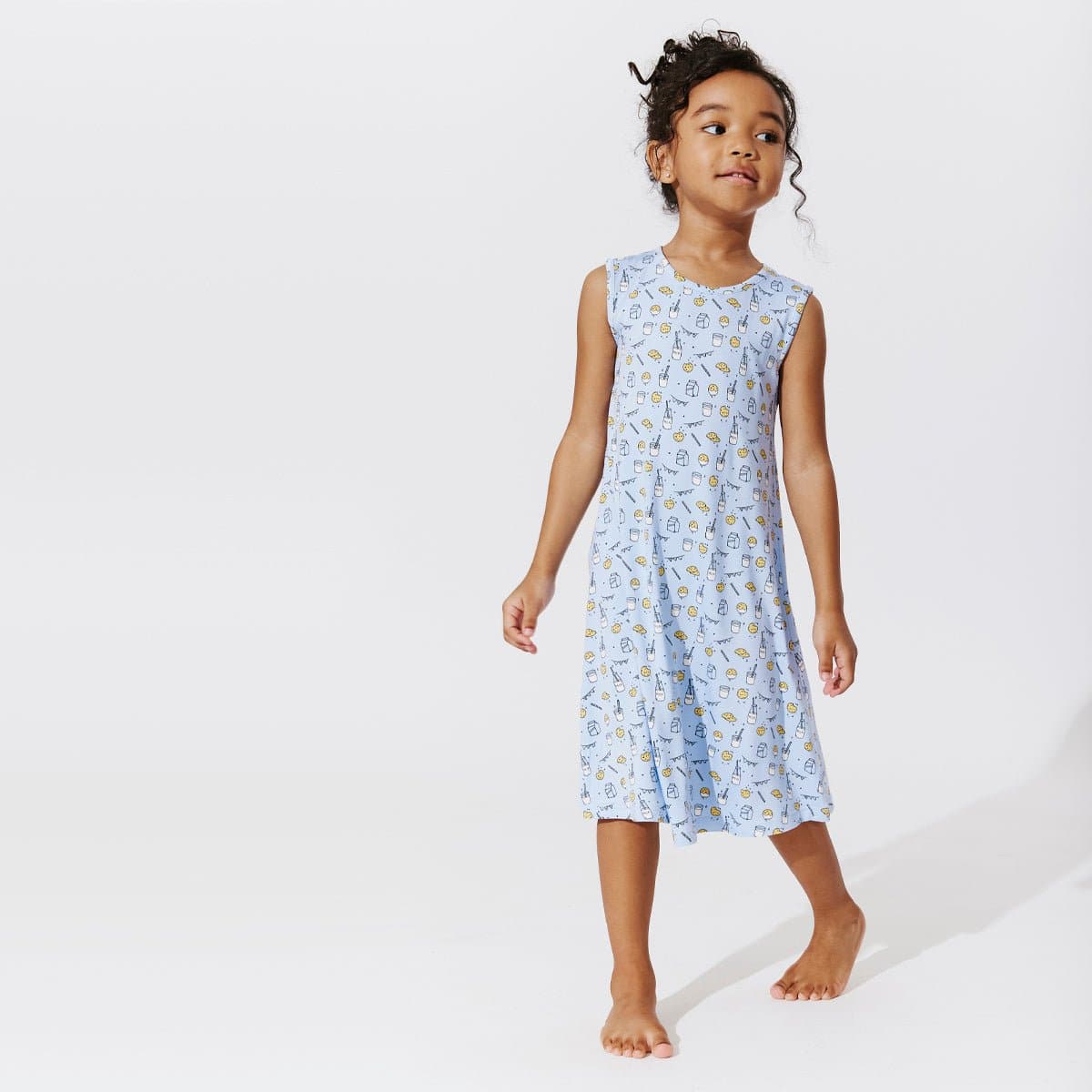 Bellabu Bear Kids Milk & Cookies Blue Bamboo Girls' Sleeveless Dress Blue 2T