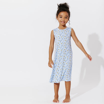 Milk & Cookies Blue Bamboo Girls' Sleeveless Dress - Ivory Soul