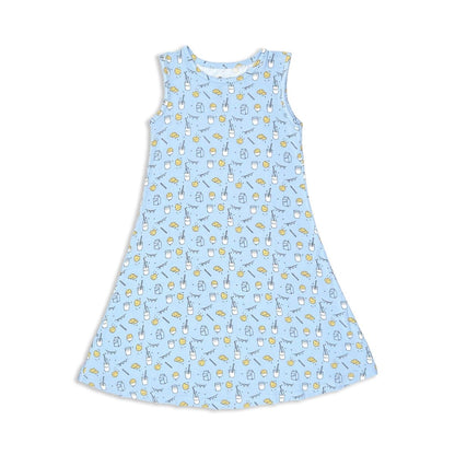 Milk & Cookies Blue Bamboo Girls' Sleeveless Dress - Ivory Soul
