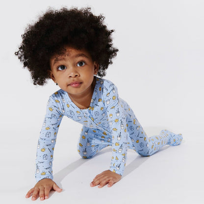 Milk and Cookies Blue Bamboo Convertible Footie - Ivory Soul