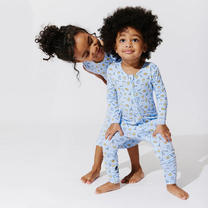 Milk and Cookies Blue Bamboo Convertible Footie - Ivory Soul
