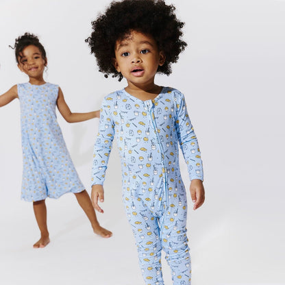Milk and Cookies Blue Bamboo Convertible Footie - Ivory Soul