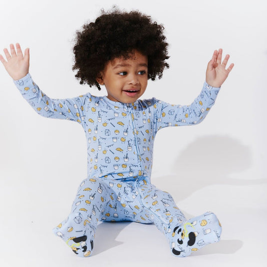 Milk and Cookies Blue Bamboo Convertible Footie - Ivory Soul