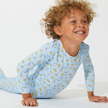 Milk & Cookies Blue Bamboo Kids Pajamas