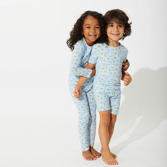 Milk & Cookies Blue Bamboo Kids Pajama Short Set